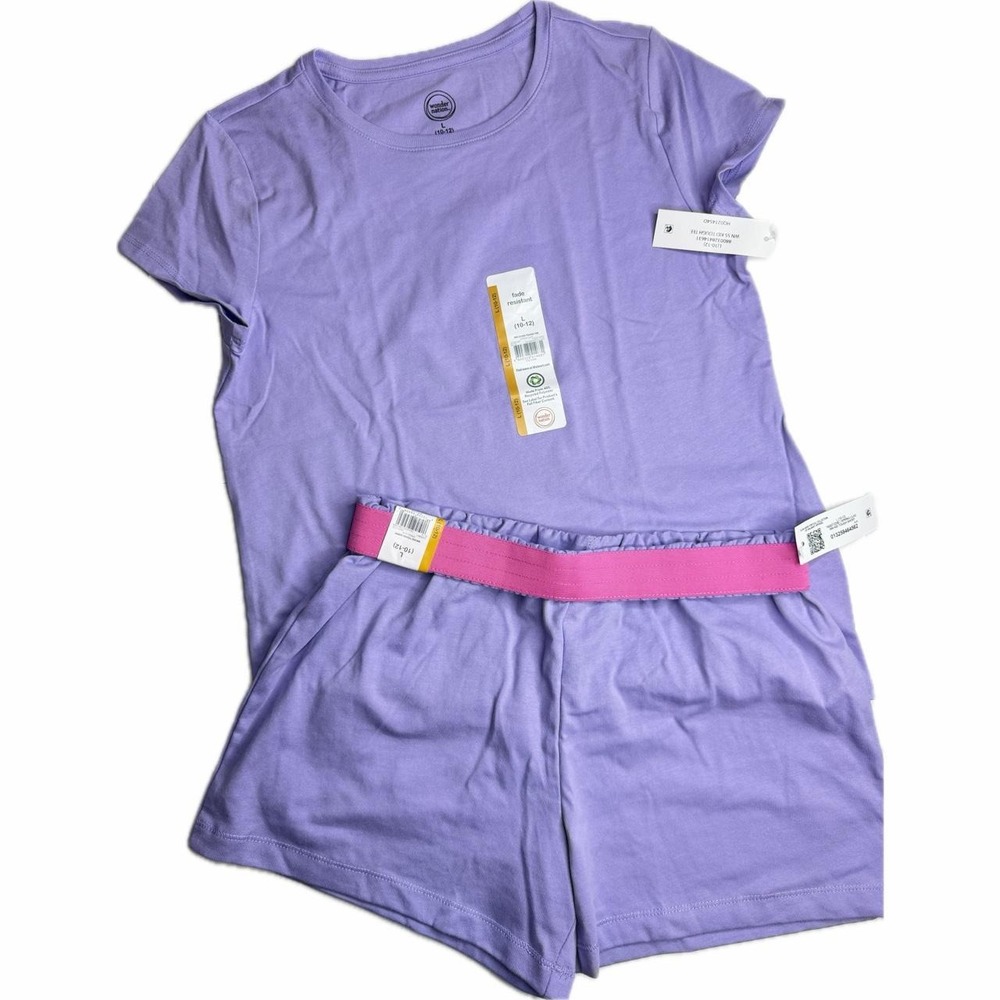 Wonder Nation Girls 2 Piece Short Set Lavender & Pink Size Large 10-12